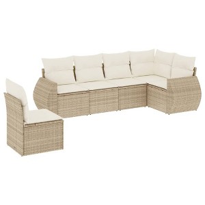 vidaXL Patio Sofa Set with Cushions Outdoor Conversation Furniture Poly Rattan - Beige and Cream With Table - 1 of 4
