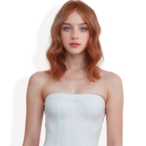 Alilang Short Wavy Bob Wig with Bangs for Women, Heat-Resistant Synthetic Hair, Curly Texture for Daily Wear- Orange - 1 of 4