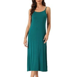 cheibear Women's Sleeveless Spaghetti Strap Midi Cami Tank Sleepdress - 1 of 4