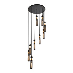 BAOURE 25in Black and Gold Linear Pendant Light with Cylindrical Mesh Shades, 3 Light Modern Chandelier for Dining Room Kitchen Island Living Room - 1 of 4
