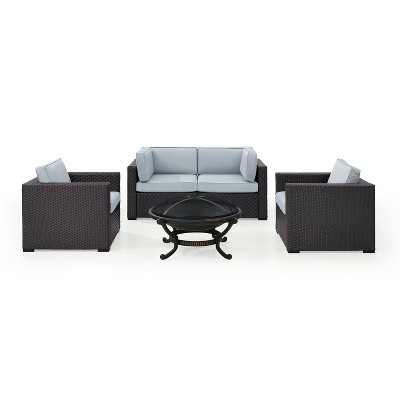 Biscayne 5pc Outdoor Wicker Conversation Set with Fire Pit - Mist - Crosley