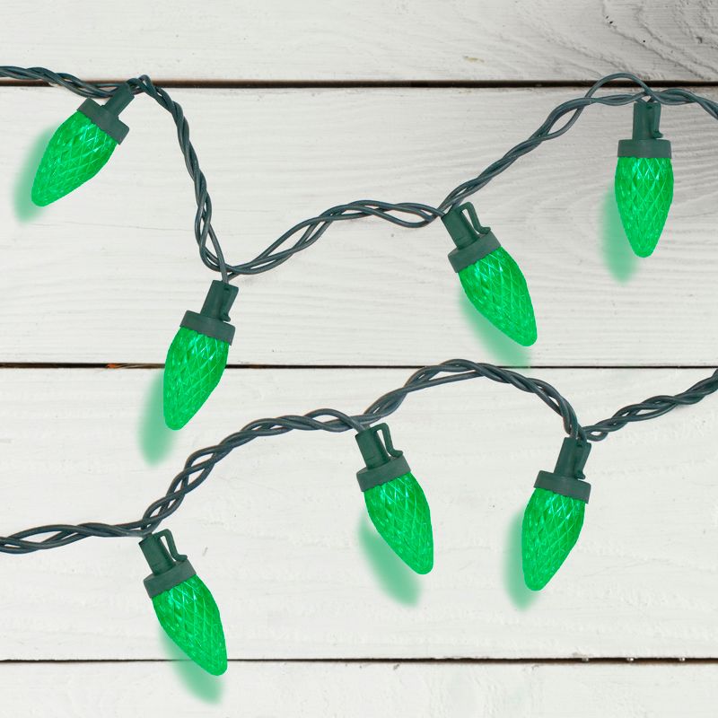 Northlight 50 Count Green LED C7 Faceted Christmas Lights, 20.25 ft Green Wire, 2 of 4