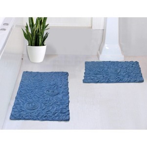 Bell Flower Collection Tufted Bath Rugs, Extra Soft and Absorbent, Non-Slip Bath Mats, Machine Washable Bath Mats,, 2 Piece Set(S+M), Sky Blue - 1 of 4