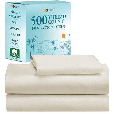 Luxury 500 Thread Count Bed Sheets Set - 100% Cotton Sateen Sheets Set, Soft, Cool & Breathable, Deep Pocket by California Design Den