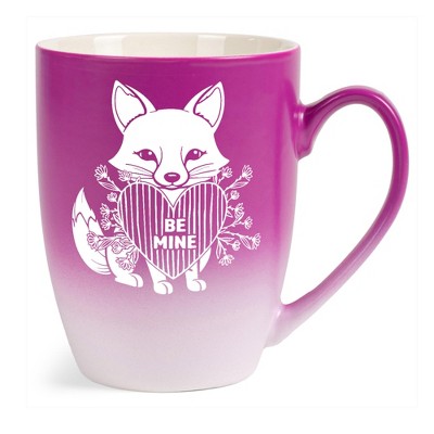 Elanze Designs Romantic Valentines Coffee Cup Mug 12 Ounce Ceramic With Ombre Gradient Be Mine Floral Fox Pink and White