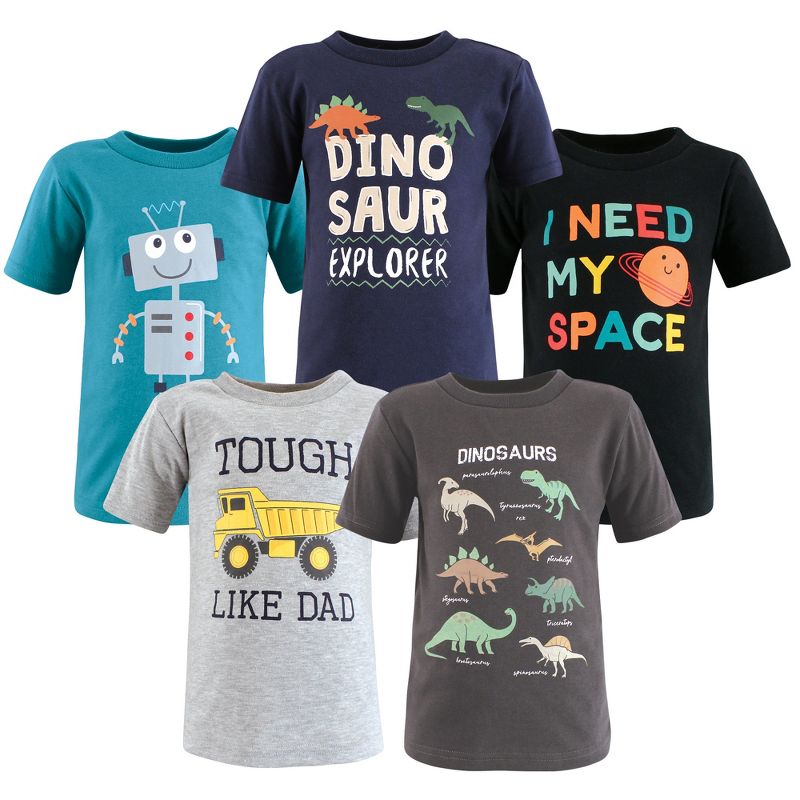 Hudson Baby Infant and Toddler Boy Short Sleeve T-Shirts, Dino Truck Robot, 1 of 8