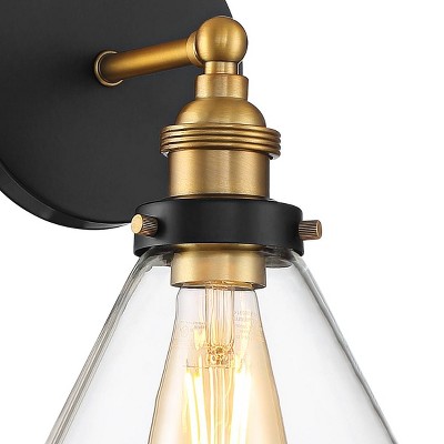 Black and Brass Industrial Vanity Wall Sconce with Clear Glass
