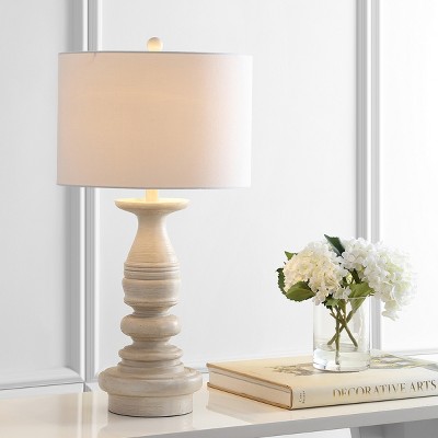 Jareth White Wash Traditional Table Lamp Set with Cotton Shade