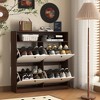 QingMoon 4 Flip Drawer Shoe Cabinet, Freestanding Shoe Storage Rack, Hidden Organizer with Fluted Panel and Wooden Handle for Entryway - 2 of 4