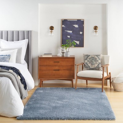 Light Blue Rectangular Shag Rug with Jute Backing