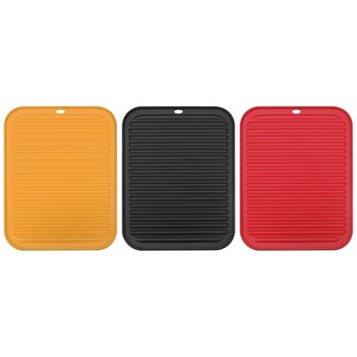 Unique Bargains Dish Drying Mat Set Silicone Drain Pad Heat Resistant Suitable for Kitchen 3 Pcs Orange Red Yellow