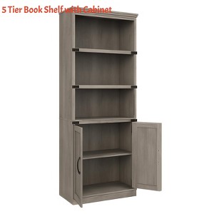Home Office 5 Tier Book Shelf with Cabinet, 68.7" Tall Modern Farmhouse Bookcase w/ Doors and Adjustable Shelf, Wooden Storage Organizer Shelving Unit - 1 of 4