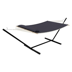 Instant-Setup 2-Person Hammock with Steel Stand – Portable Outdoor Hammock for Camping, (Deep Gray & Black Stripe) - 1 of 4