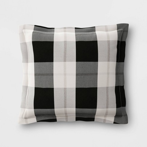 Woven Plaid Outdoor Pillow Back Cushion DuraSeason Fabric™ Black - Threshold™ - image 1 of 1