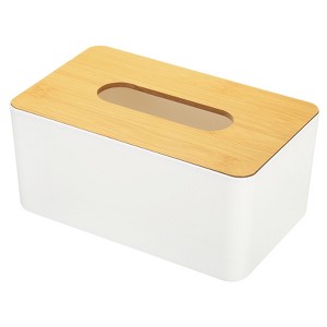 Unique Bargains Decorative Wood Napkin Dispenser Holder Rectangle Tissue Box Cover - 1 of 4