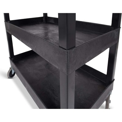 Extra Large Black HDPE Two-Shelf Utility Cart with Wheels