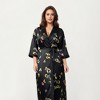 Anna-Kaci Lounge Women's PLus Size Butterfly Print Satin Robe with Wrap Front Design, Wide Sleeves, and Adjustable Tie Waist Belt - 2 of 4