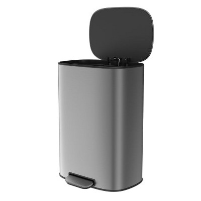 LunaLulinlk 13 Gallon 50L Kitchen Foot Pedal Operated Soft Close Trash Can - Stainless Steel Ellipse Bustbin
