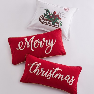 Yuletide Red and Cream Vintage Postcard Decorative Pillow