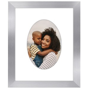Americanflat 5x7 Picture Frame with Oval Mat Insert and Shatter-Resistant Glass - Signature Collection - 8x10 Picture Frame without Mat - Silver - 1 of 4