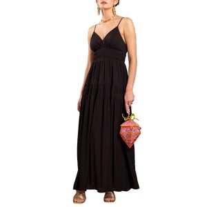 August Sky Women's Sleeveless V-neckline Shirred Waist Midi Dress - 1 of 4