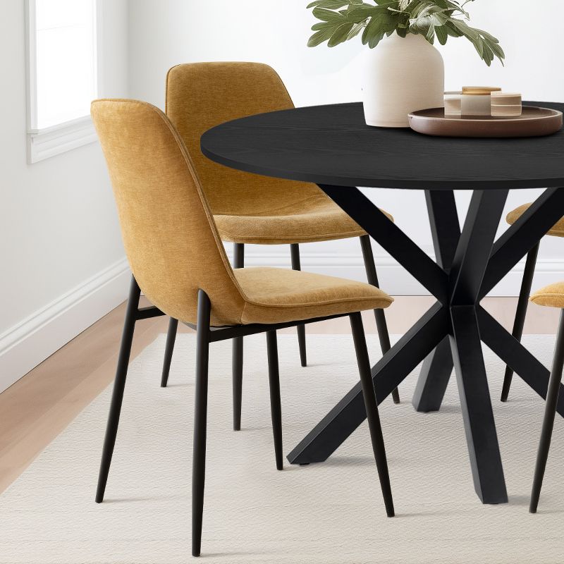 Olive+Oslo Black Dining Table Set For 4,Solid Round Black Grain Dining Table Sets with 4 Upholstered Dining Chairs Black Legs-The Pop Maison, 3 of 9