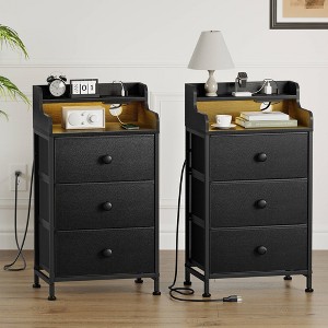 WOWLIVE Nightstand With 3 Drawers & 2-Tier Open Shelf,  Bedside Table With LED&  2 USB Ports,  Stable Metal Frame - 1 of 4
