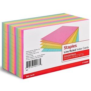 Staples 3" x 5" Line Ruled Assorted Neon Index Cards 300/Pack (50998) TR50998 - 1 of 4