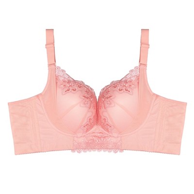 Agnes Orinda Women's Plus Size Underwire Lace Push-Up Adjustable Straps Bra  and Panty Set Pink 44E