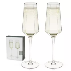 Viski Seneca Stemmed Champagne Flutes - Crystal Glasses for Sparkling Wine and Cocktails Wedding Set - Dishwasher Safe 9oz Set of 2, Clear