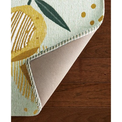 Livie Seafoam Green Lemon Print Washable Kitchen Runner Rug