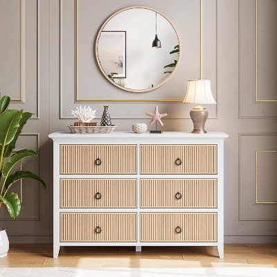 6 Drawer Dressers for Bedroom, Dresser Chest with Waveform Fluted Panel Design, Chest of Dresser Storage Cabinet Organizer