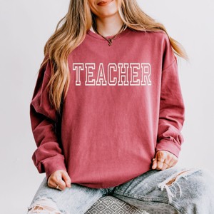 Simply Sage Market Embroidered Teacher Outline Lightweight Garment Dyed Sweatshirt - 1 of 4