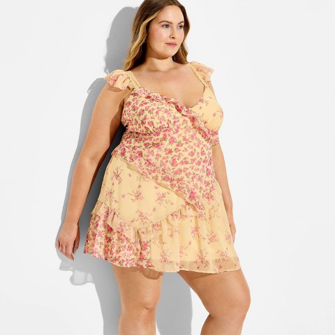 Женские платья Wild Fable Women's Patchwork Ruffle Mini Dress - Wild Fable™ Pink/Yellow Floral XXL