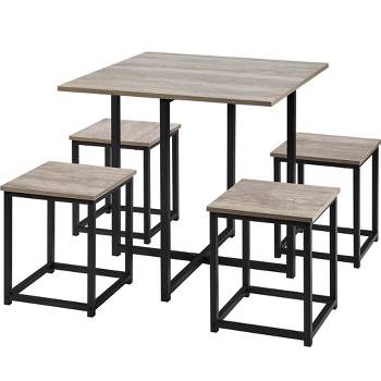 Yaheetech 5-Piece Dining Room Set with 1 Square Table, 4 Backless Stools, Kitchen Table Set