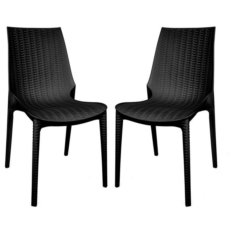 LeisureMod Kent Modern Outdoor Plastic Dining Chair Stackable Design Set of 2, 1 of 10