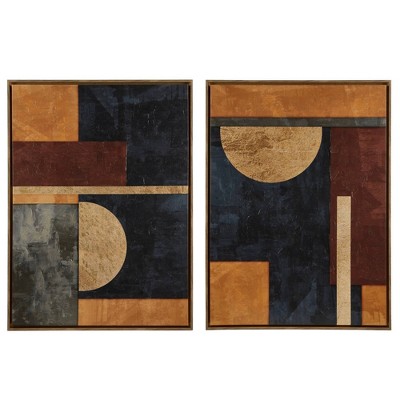 Ink+Ivy (Set of 2) 27"x36" Jeweled Geo Hand-Embellished Abstract Framed Canvas Wall Art Set: Mid-Century Modern Decor, Polystyrene Frame