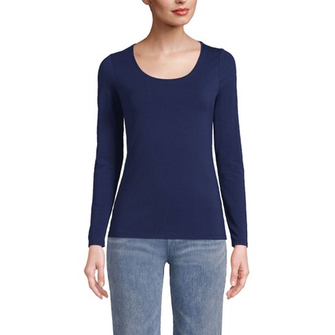 Lands' End Women's Lightweight Jersey Skimming Long Sleeve Scoop Neck T ...