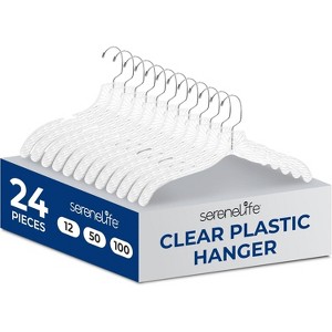 SereneLife SLHACR24 Clear Plastic Hangers – Non-Slip, Crystal-Cut, Durable & Space-Saving Invisible Hangers for Suits & Clothing (Transparent) - 1 of 4