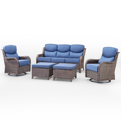 Belord Patio Furniture Set with 6-inch Extra Thick Cushions, High Back Outdoor Patio Furniture with Swivel Chairs, 5 Pieces Outdoor Conversation Set