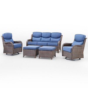 Belord Patio Furniture Set with 6-inch Extra Thick Cushions, High Back Outdoor Patio Furniture with Swivel Chairs, 5 Pieces Outdoor Conversation Set - 1 of 4