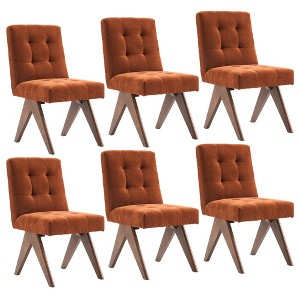 YOUNIKE Modern Upholstered Chair Dining Room Armless Kitchen Chairs Set of 6 Linen Fabric Chair Vanity with 4.7" Thick Cushion Wood V-Leg - 1 of 4