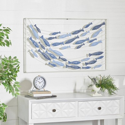 Metal Fish Striped Wall Decor With Metal Wire Designs Brown - Olivia & May  : Target