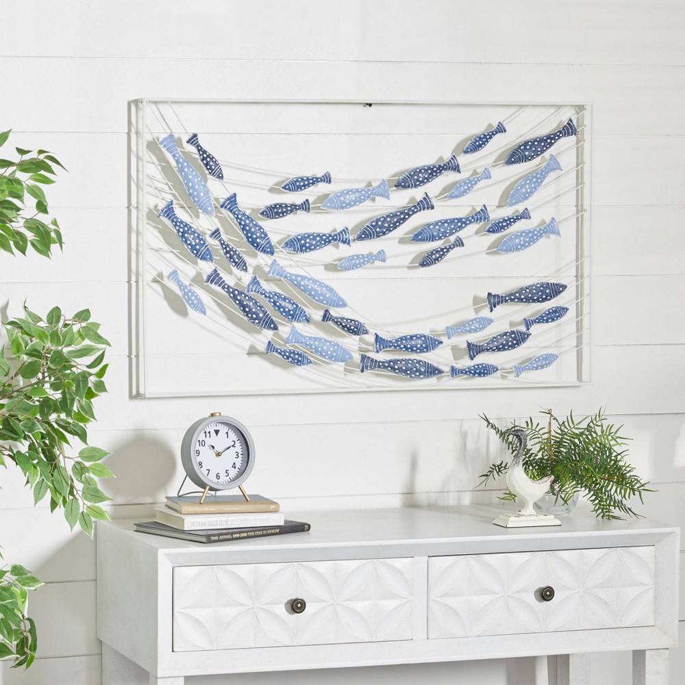 Photos - Wallpaper Metal Fish Wall Decor Blue - Olivia & May