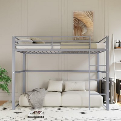 COMHOMA Metal Loft Bed Twin Size, Loft Bed Frame with Safety Guard Rails & Flat Ladder for Kids Teens Adults