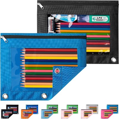 Fmeida Pencil Pouch for 3 Ring Binder, 2 Pack Binder Pencil Pouch with Clear Window Pencil Bags with Zipper & Reinforced Grommets