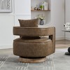 29.1'' Faux Leather Swivel Open Back Barrel Accent Chair with Weathered Solid Wood Base, Comfy Cushion and Pillow Included - 4 of 4
