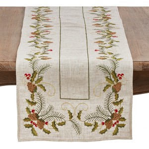 Saro Lifestyle Embroidered Pinecone and Holly Runner - 1 of 4