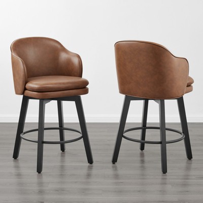 Spruce&Spring Modern Swivel Counter Height Bar Stools with Arm, Set of 2 , Brown