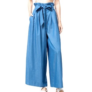 Anna-Kaci Women's Chambray Tie Wide-Leg Palazzo Jeans for Casual Looks - X Large ,Medium Denim - 1 of 4